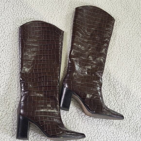 Schutz Maryana Block Boot Leather Dark Chocolate size 8.5B - Picture 1 of 6